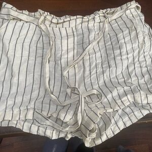 White and Gray Striped Ruffle Tiered Short